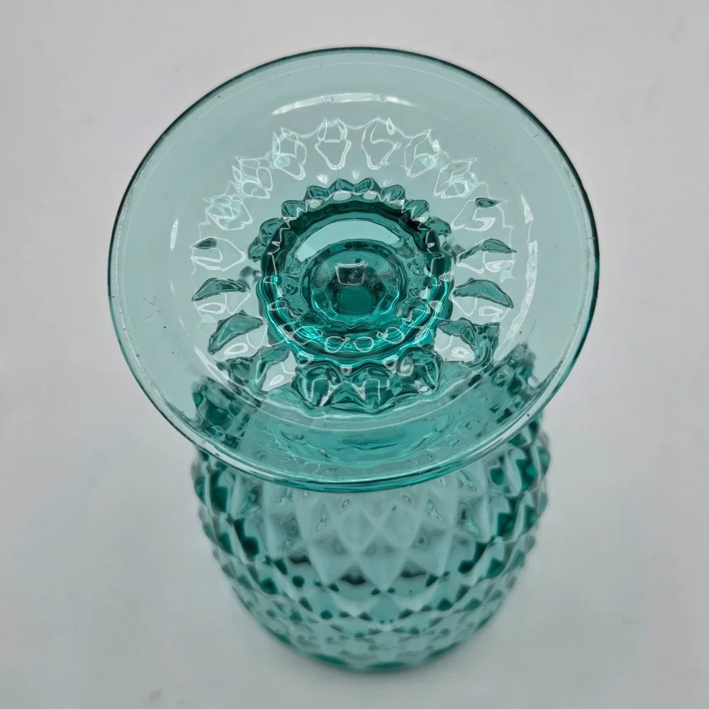 Pier 1 Diamond Cut Turquois Blue Goblet Glasses Lot of 4 DISCONTINUED‎
